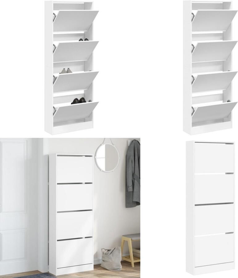 VidaXL Schoenenkast 60x21x163 5 cm bewerkt hout wit Schoenenrek Schoenenrekken Opbergrek Voor Schoenen Schoenenstellage