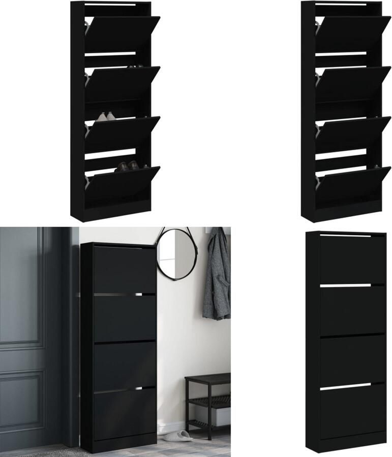 VidaXL Schoenenkast 60x21x163 5 cm bewerkt hout zwart Schoenenrek Schoenenrekken Opbergrek Voor Schoenen Schoenenstellage