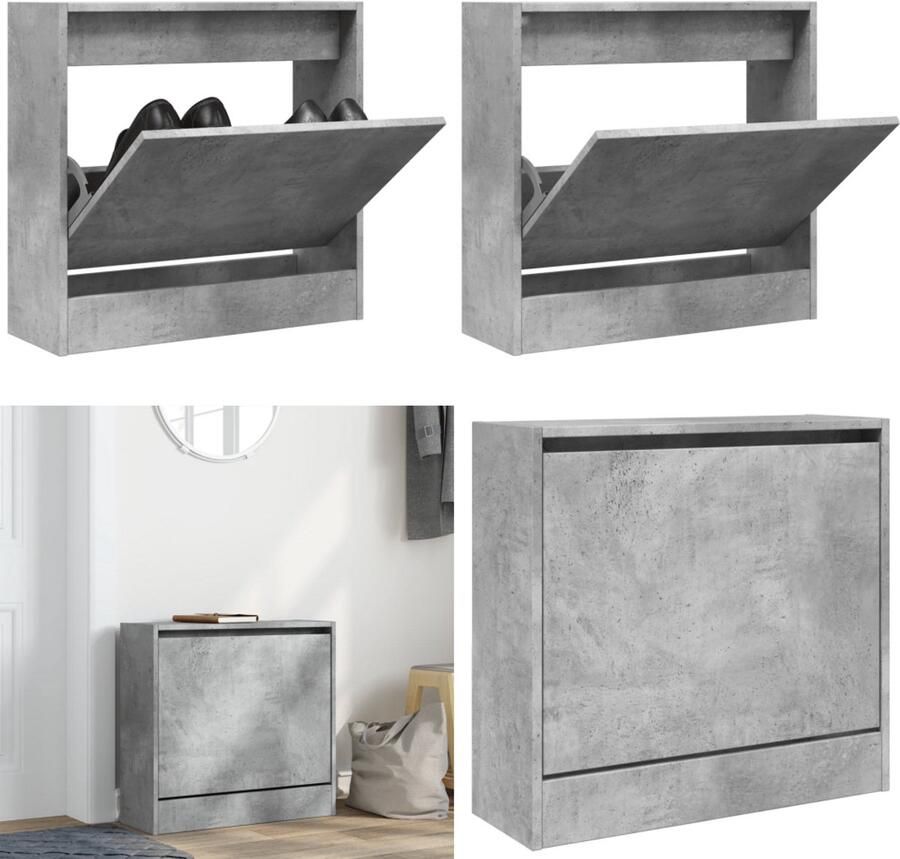 VidaXL Schoenenkast 60x21x57 cm bewerkt hout betongrijs Schoenenrek Schoenenrekken Opbergrek Voor Schoenen Schoenenstellage