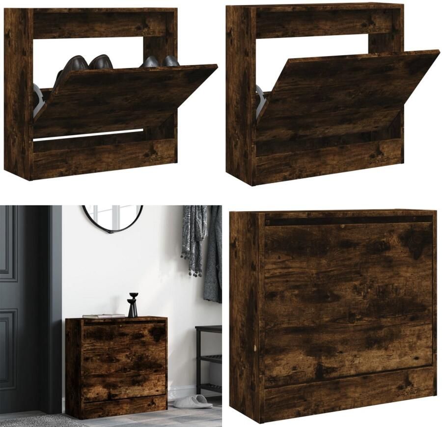VidaXL Schoenenkast 60x21x57 cm bewerkt hout gerookt eikenkleurig Schoenenrek Schoenenrekken Opbergrek Voor Schoenen Schoenenstellage
