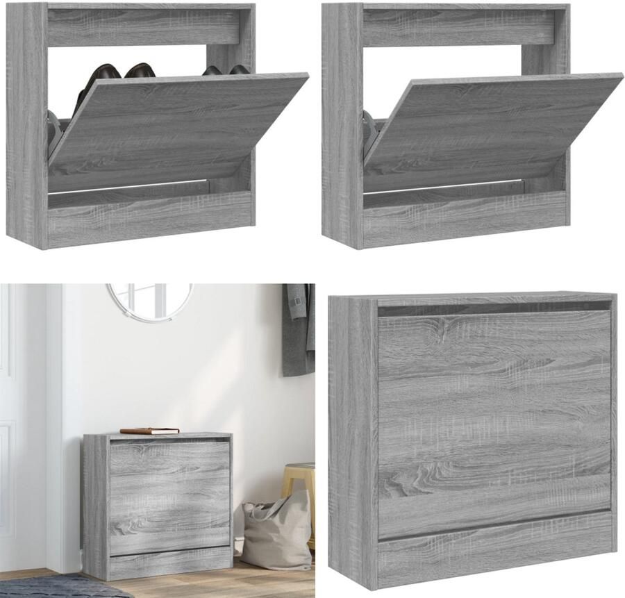 VidaXL Schoenenkast 60x21x57 cm bewerkt hout grijs sonoma eikenkleurig Schoenenrek Schoenenrekken Opbergrek Voor Schoenen Schoenenstellage