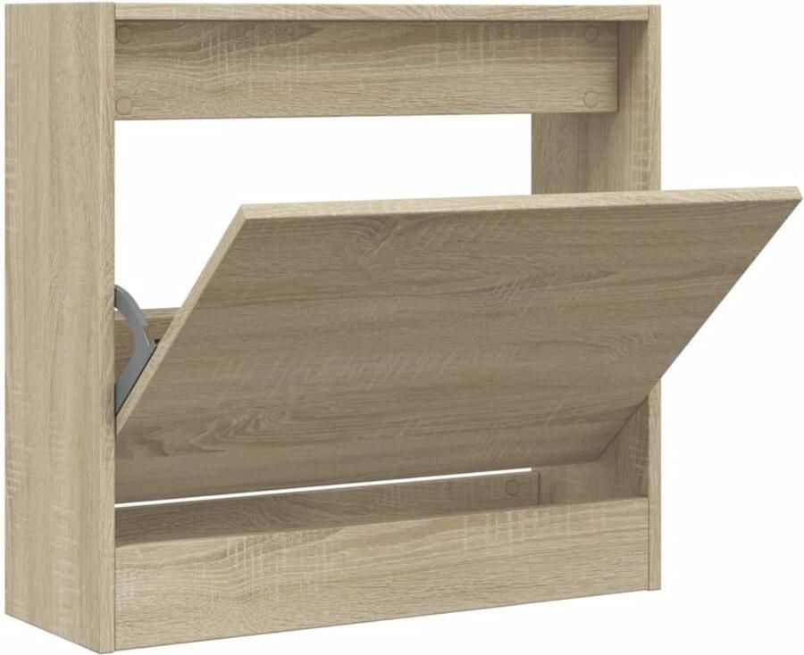 The Living Store Schoenenkast 60x21x57 cm bewerkt hout sonoma eikenkleurig Schoenenkast Schoenenopbergkast Compact Kastje Smal Meubel Bruine Kast - Foto 2