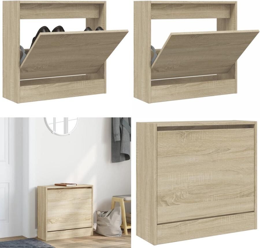 VidaXL Schoenenkast 60x21x57 cm bewerkt hout sonoma eikenkleurig Schoenenrek Schoenenrekken Opbergrek Voor Schoenen Schoenenstellage