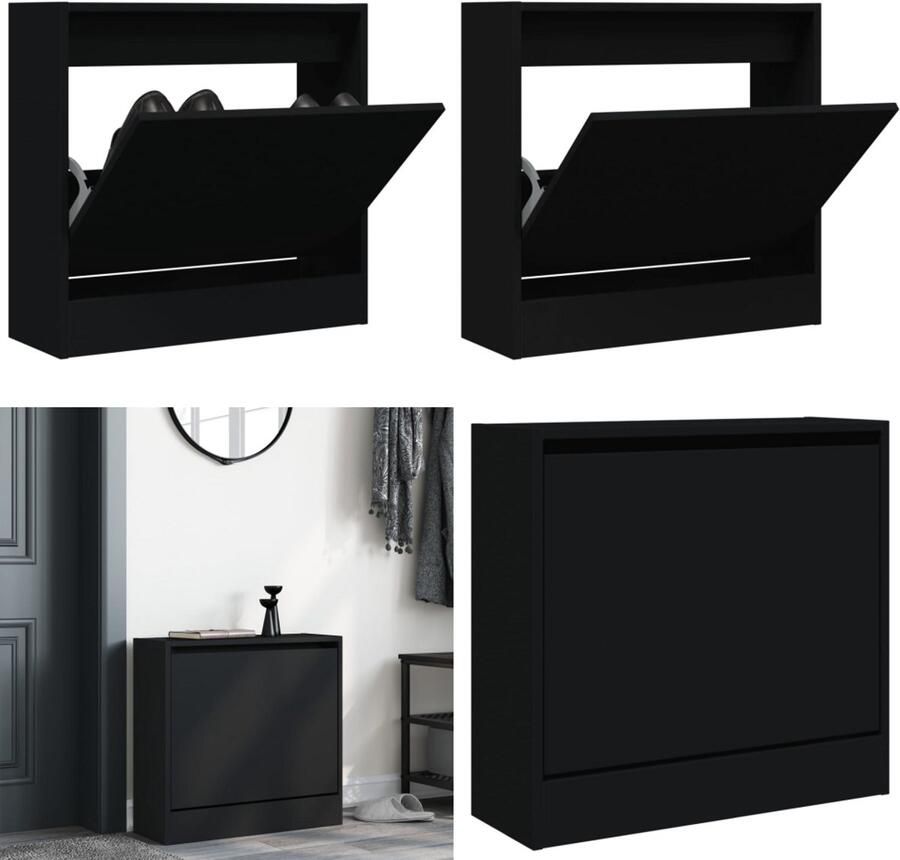 VidaXL Schoenenkast 60x21x57 cm bewerkt hout zwart Schoenenrek Schoenenrekken Opbergrek Voor Schoenen Schoenenstellage