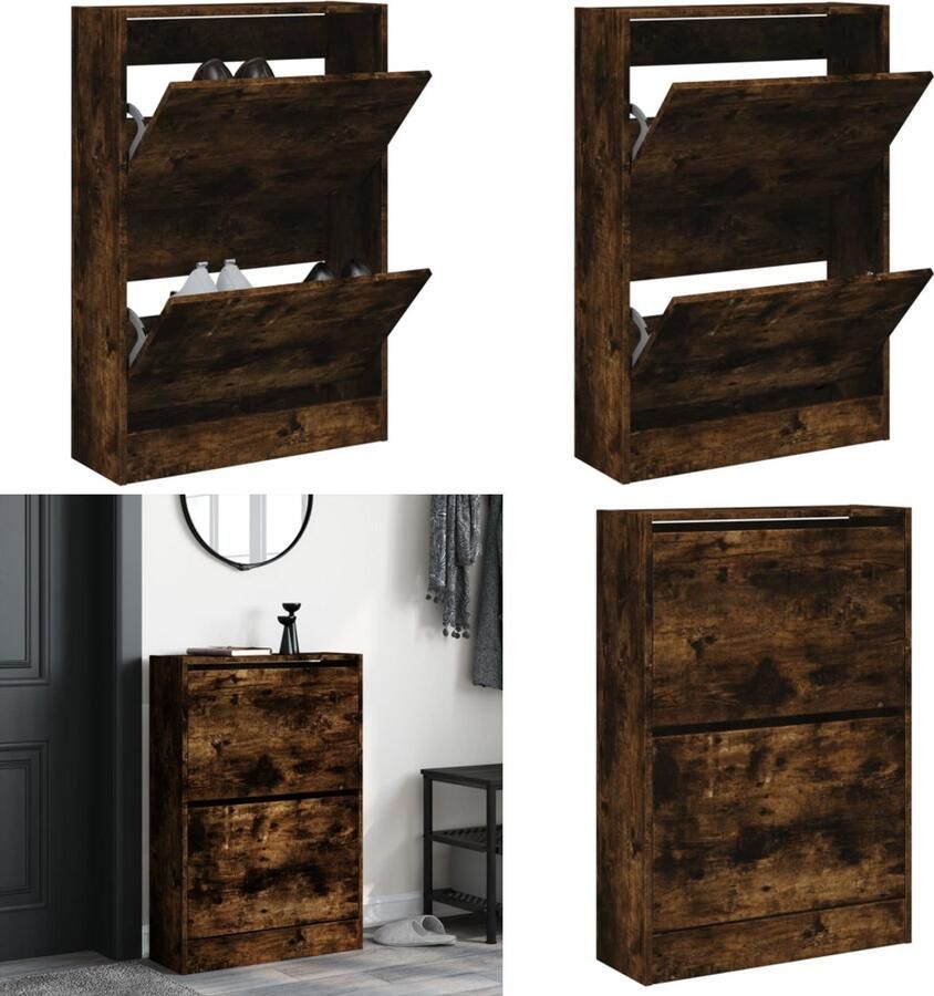 VidaXL Schoenenkast 60x21x87 5 cm bewerkt hout gerookt eikenkleurig Schoenenrek Schoenenrekken Opbergrek Voor Schoenen Schoenenstellage