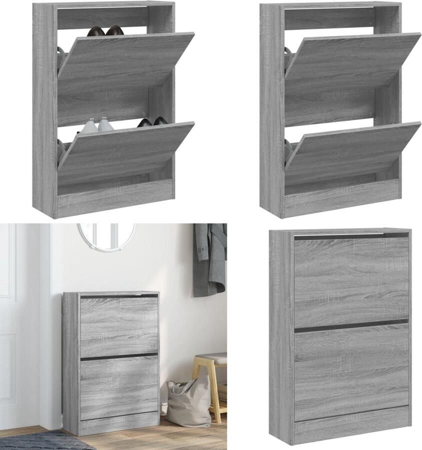 VidaXL Schoenenkast 60x21x87 5 cm bewerkt hout grijs sonoma eikenkleur Schoenenrek Schoenenrekken Opbergrek Voor Schoenen Schoenenstellage