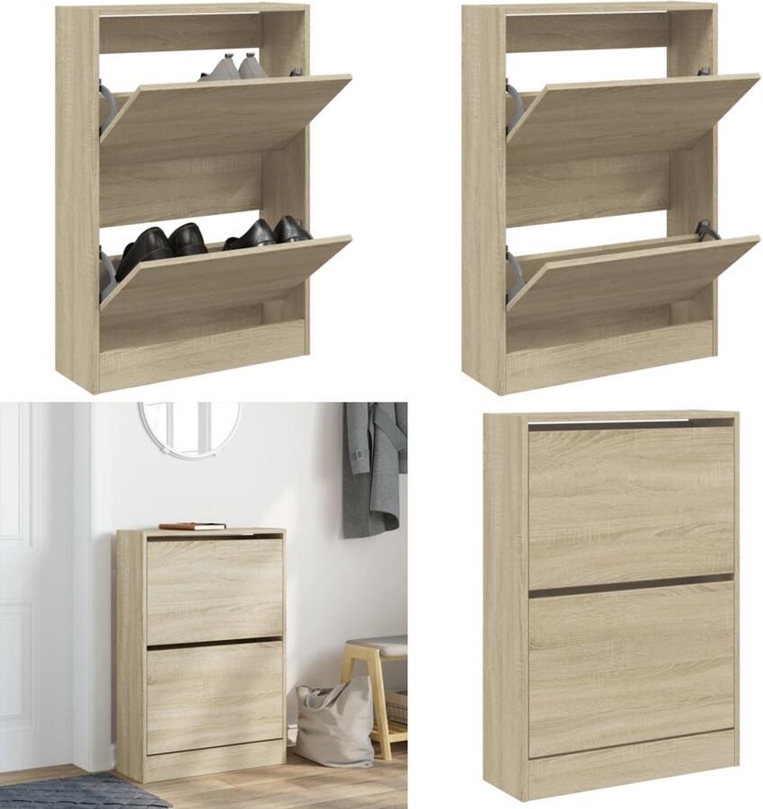 VidaXL Schoenenkast 60x21x87 5 cm bewerkt hout sonoma eikenkleurig Schoenenrek Schoenenrekken Opbergrek Voor Schoenen Schoenenstellage