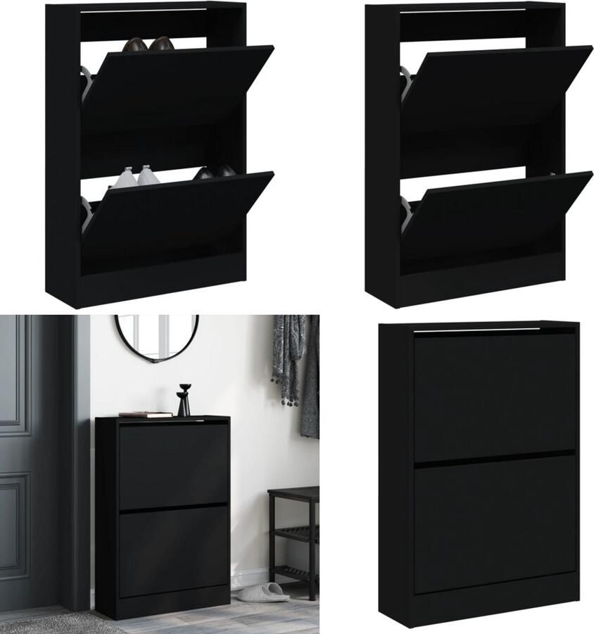 VidaXL Schoenenkast 60x21x87 5 cm bewerkt hout zwart Schoenenrek Schoenenrekken Opbergrek Voor Schoenen Schoenenstellage