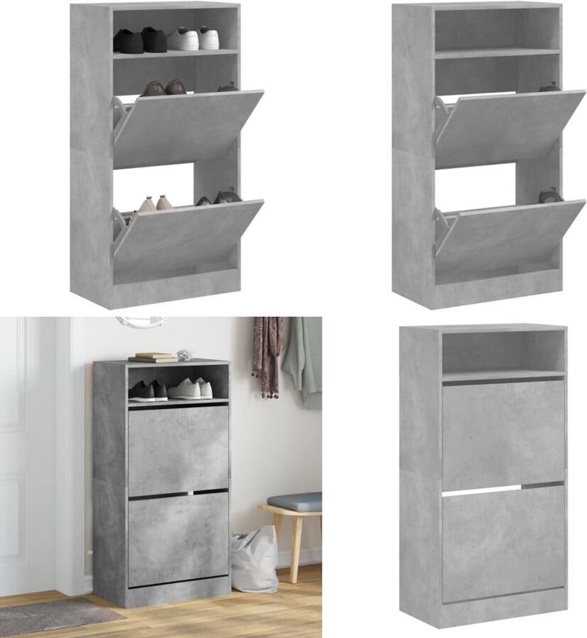 VidaXL Schoenenkast 60x34x116 cm bewerkt hout betongrijs Schoenenrek Schoenenrekken Opbergrek Voor Schoenen Schoenenstellage