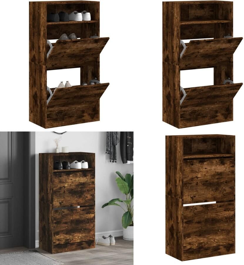 VidaXL Schoenenkast 60x34x116 cm bewerkt hout gerookt eikenkleurig Schoenenrek Schoenenrekken Opbergrek Voor Schoenen Schoenenstellage