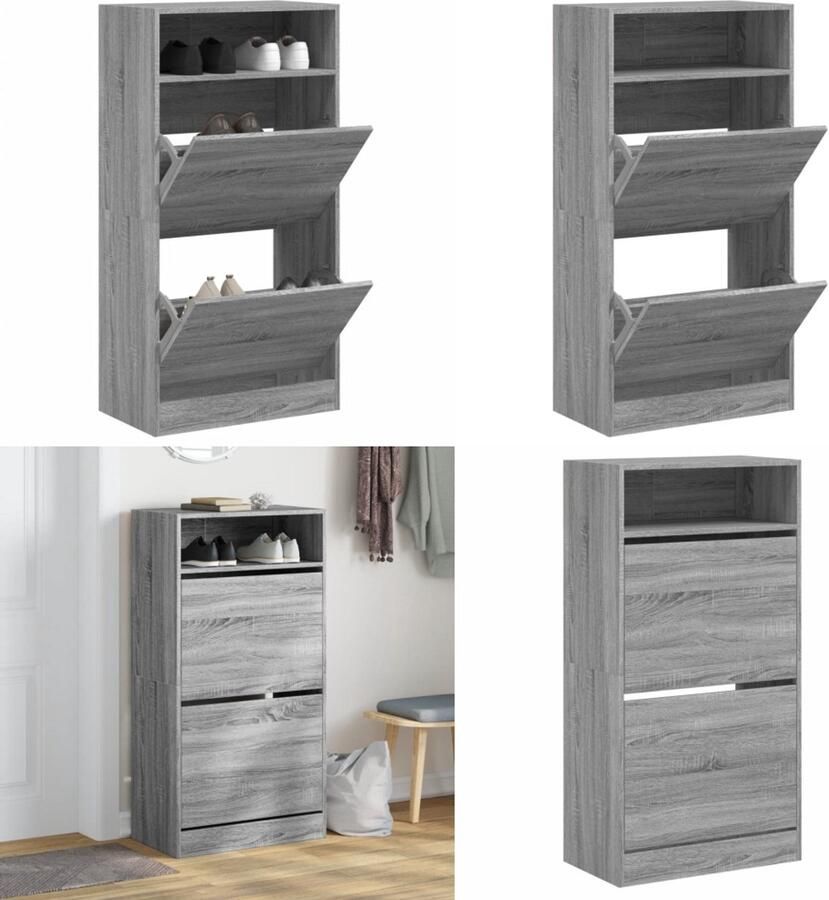 VidaXL Schoenenkast 60x34x116 cm bewerkt hout grijs sonoma eikenkleur Schoenenrek Schoenenrekken Opbergrek Voor Schoenen Schoenenstellage