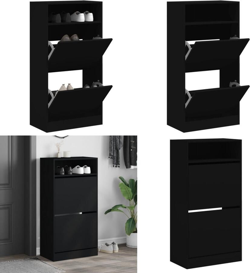 VidaXL Schoenenkast 60x34x116 cm bewerkt hout zwart Schoenenrek Schoenenrekken Opbergrek Voor Schoenen Schoenenstellage