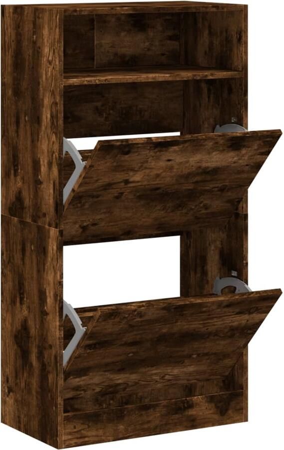 VidaXL Schoenenrek Schoenenrekken Opbergrek Voor Schoenen Schoenenstellage Schoenenkast 60x34x116 cm bewerkt hout gerookt eikenkleurig - Foto 2