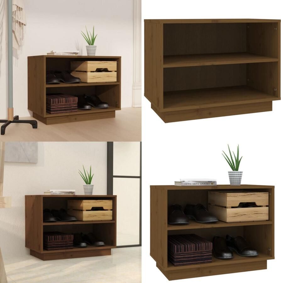 VidaXL Schoenenkast 60x34x45 cm massief grenenhout honingbruin Schoenenkast Schoenenkasten Houten Schoenenkast Halkast