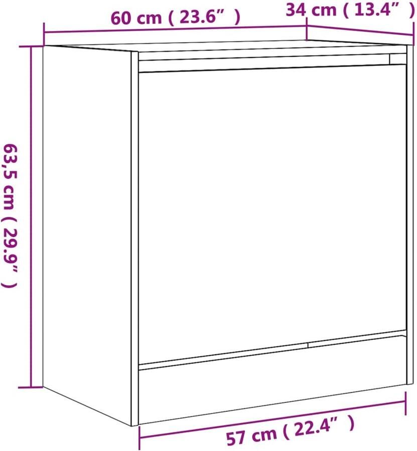 VidaXL Schoenenkast 60x34x63 5 cm bewerkt hout sonoma eikenkleurig - Foto 2