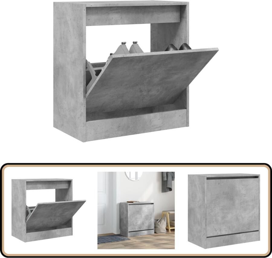 VidaXL Schoenenkast 60x34x63 5 cm bewerkt hout betongrijs