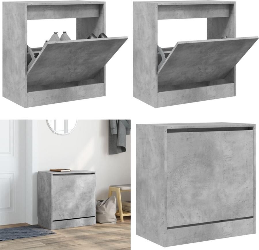 VidaXL Schoenenkast 60x34x63 5 cm bewerkt hout betongrijs Schoenenrek Schoenenrekken Opbergrek Voor Schoenen Schoenenstellage