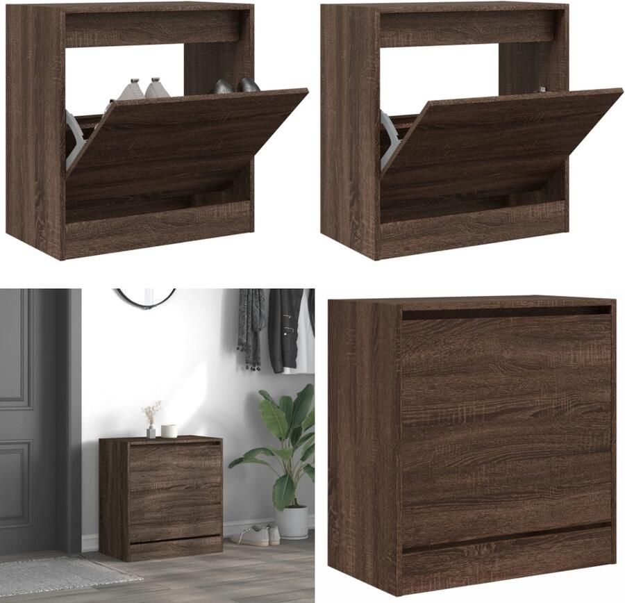 VidaXL Schoenenkast 60x34x63 5 cm bewerkt hout bruin eikenkleur Schoenenrek Schoenenrekken Opbergrek Voor Schoenen Schoenenstellage