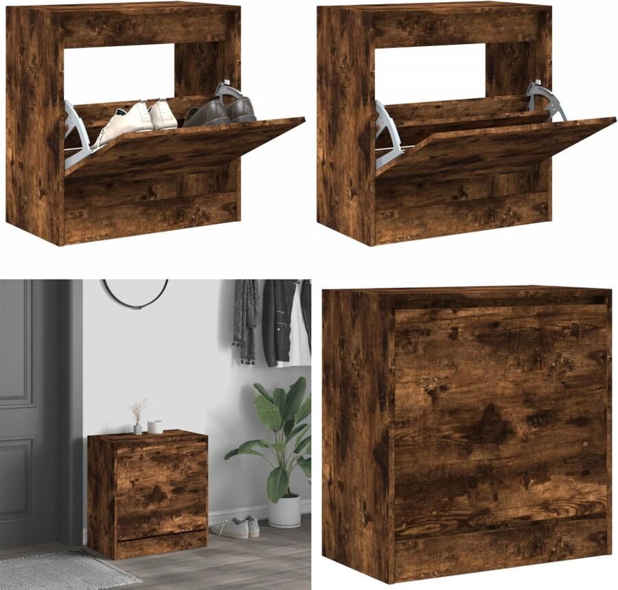 VidaXL Schoenenkast 60x34x63 5 cm bewerkt hout gerookt eikenkleurig Schoenenrek Schoenenrekken Opbergrek Voor Schoenen Schoenenstellage