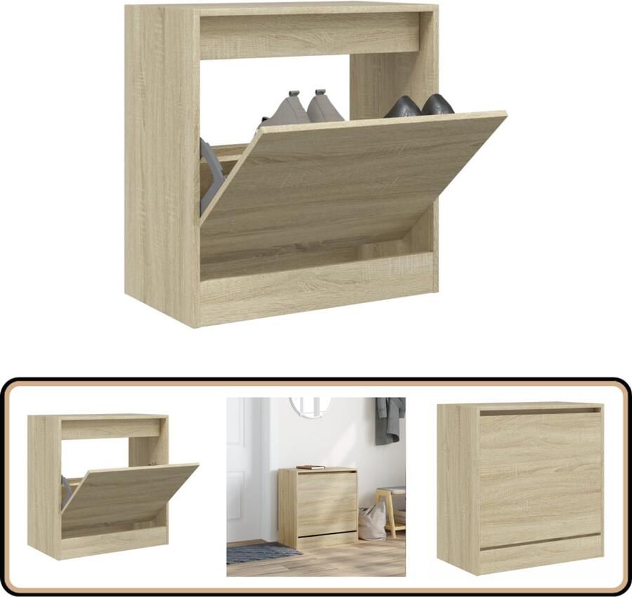 VidaXL Schoenenkast 60x34x63 5 cm bewerkt hout sonoma eikenkleurig - Foto 2