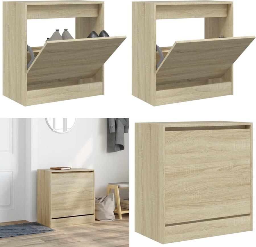 VidaXL Schoenenkast 60x34x63 5 cm bewerkt hout sonoma eikenkleurig Schoenenrek Schoenenrekken Opbergrek Voor Schoenen Schoenenstellage
