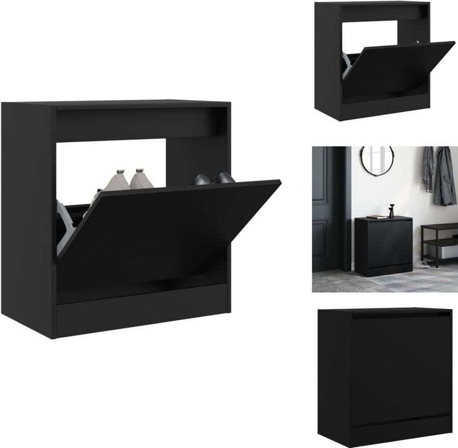 VidaXL Schoenenrek Schoenenrekken Opbergrek Voor Schoenen Schoenenstellage Schoenenkast 60x34x63 5 cm bewerkt hout zwart