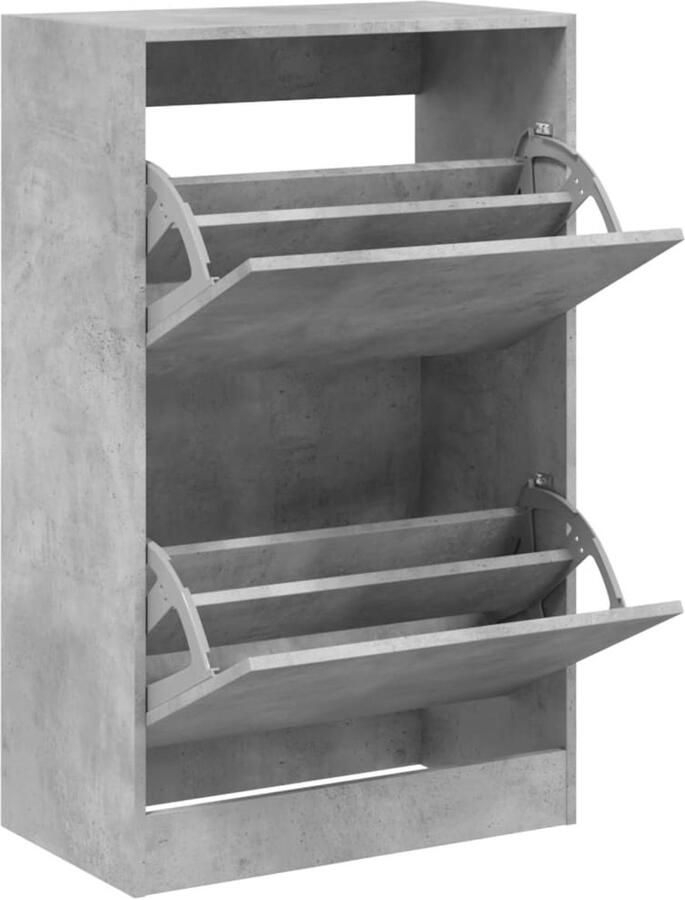 The Living Store Schoenenkast 60x34x96 5 cm bewerkt hout betongrijs Schoenenrek Schoenenrekken Opbergrek Voor Schoenen Schoenenstellage - Foto 2