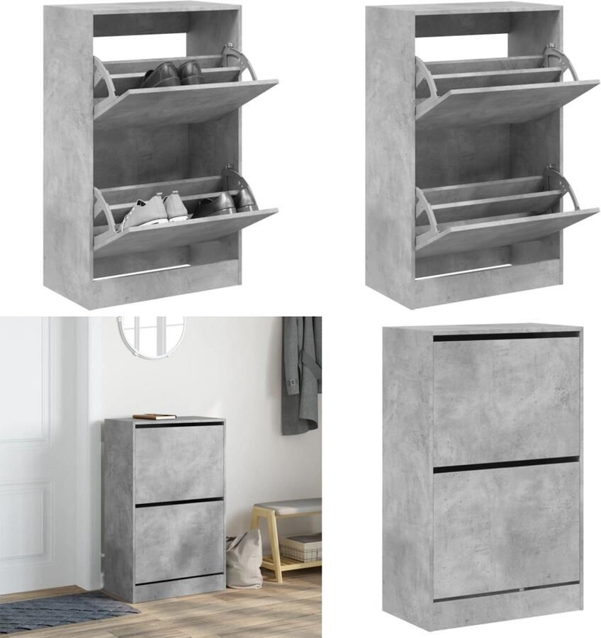 VidaXL Schoenenkast 60x34x96 5 cm bewerkt hout betongrijs Schoenenrek Schoenenrekken Opbergrek Voor Schoenen Schoenenstellage