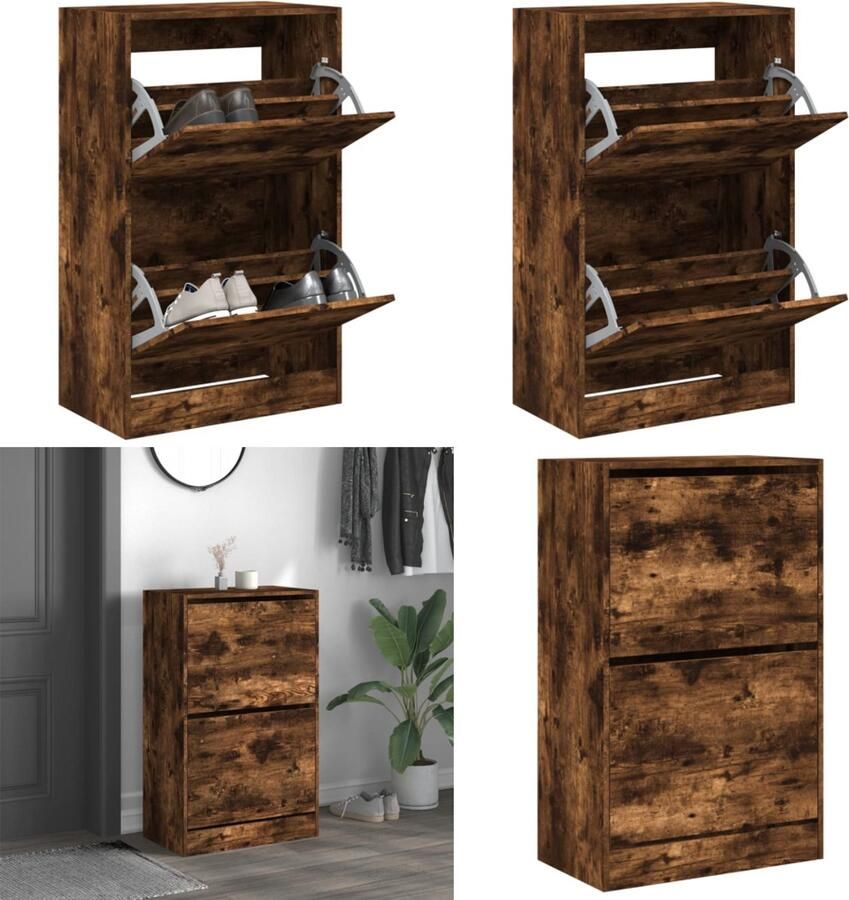 VidaXL Schoenenkast 60x34x96 5 cm bewerkt hout gerookt eikenkleurig Schoenenkast Schoenenkasten Schoenenrek Schoenen Kast