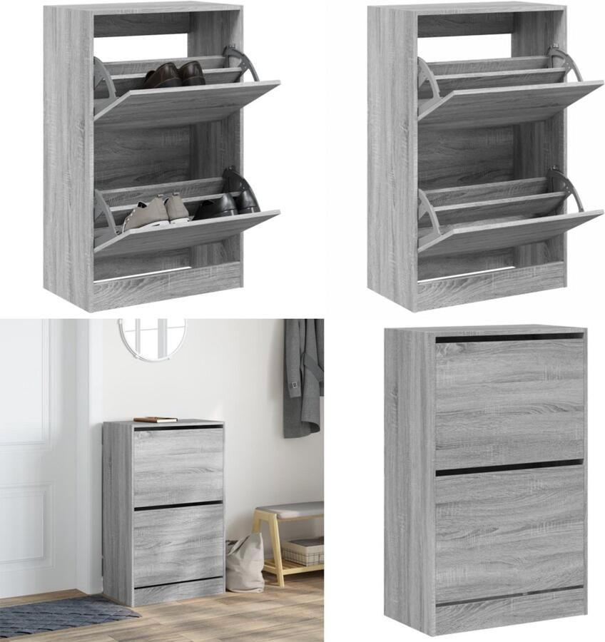 VidaXL Schoenenkast 60x34x96 5 cm bewerkt hout grijs sonoma eikenkleur Schoenenrek Schoenenrekken Opbergrek Voor Schoenen Schoenenstellage