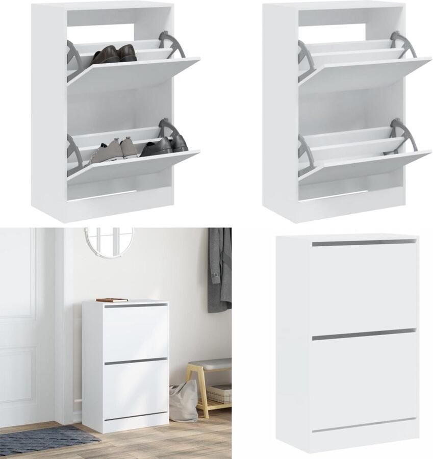 VidaXL Schoenenkast 60x34x96 5 cm bewerkt hout wit Schoenenrek Schoenenrekken Opbergrek Voor Schoenen Schoenenstellage