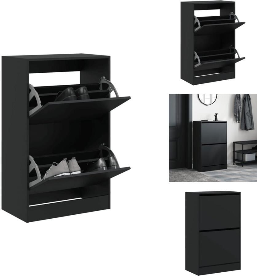 VidaXL Schoenenrek Schoenenrekken Opbergrek Voor Schoenen Schoenenstellage Schoenenkast 60x34x96 5 cm bewerkt hout zwart