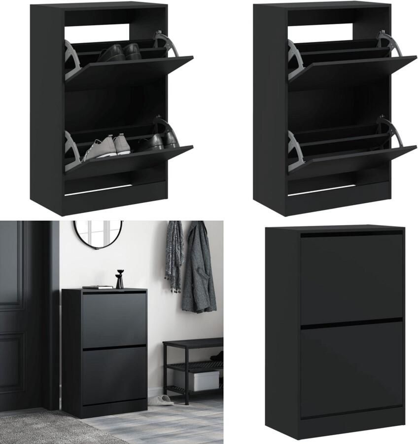 VidaXL Schoenenkast 60x34x96 5 cm bewerkt hout zwart Schoenenrek Schoenenrekken Opbergrek Voor Schoenen Schoenenstellage