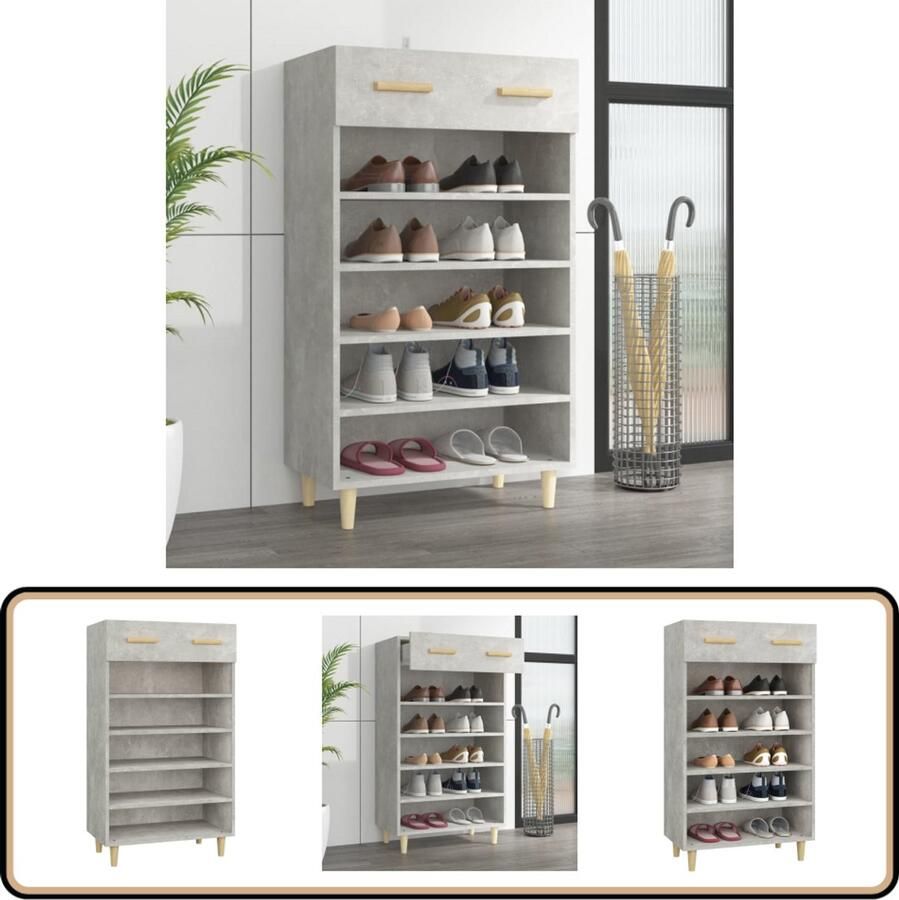 VidaXL Schoenenkast 60x35x105 cm Betongrijs Scandinavische Schoenenkast Schoenen Kast Schoenuitlegers Betongrijse Schoenenkast Houten Schoenenkast