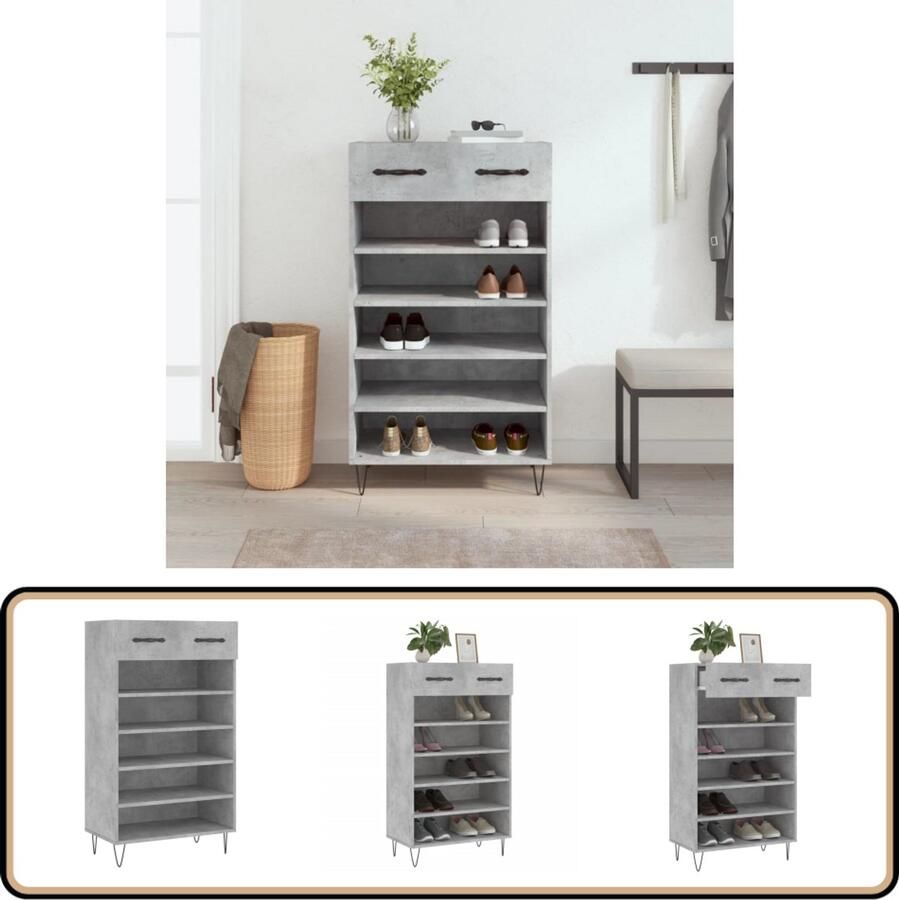 VidaXL Schoenenkast 60x35x105 cm Betongrijs Schoenenkast Schoenuitlegers Bergruimte Kast Interieurbouw Beton Grijs Houten Kast Industrieel Design