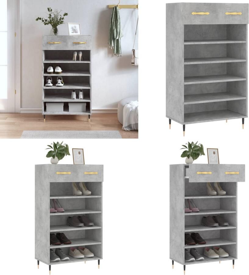 VidaXL Schoenenkast 60x35x105 cm bewerkt hout betongrijs Schoenenrek Schoenenrekken Opbergrek Voor Schoenen Schoenenkast