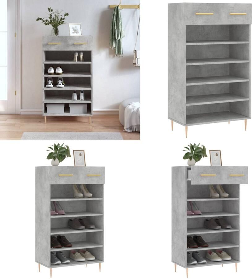 VidaXL Schoenenkast 60x35x105 cm bewerkt hout betongrijs Schoenenrek Schoenenrekken Opbergrek Voor Schoenen Schoenenkast