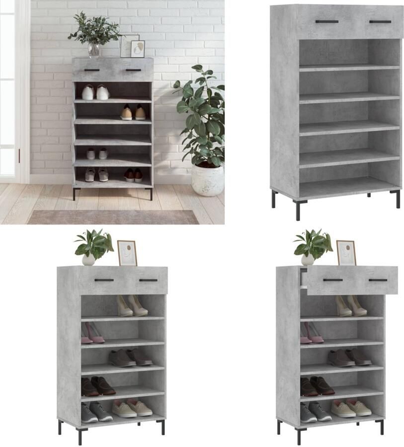 VidaXL Schoenenkast 60x35x105 cm bewerkt hout betongrijs Schoenenrek Schoenenrekken Opbergrek Voor Schoenen Schoenenkast