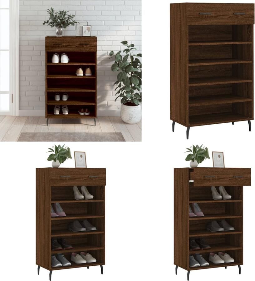 VidaXL Schoenenkast 60x35x105 cm bewerkt hout bruin eikenkleur Schoenenrek Schoenenrekken Opbergrek Voor Schoenen Schoenenkast