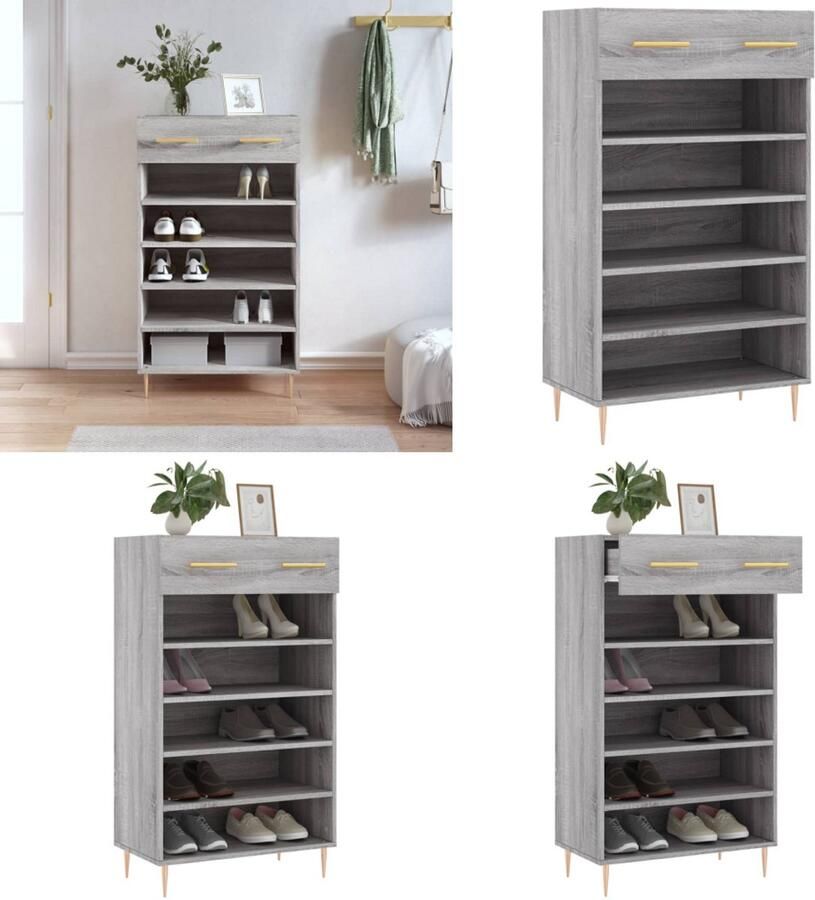 VidaXL Schoenenkast 60x35x105 cm bewerkt hout grijs sonoma eikenkleur Schoenenrek Schoenenrekken Opbergrek Voor Schoenen Schoenenkast