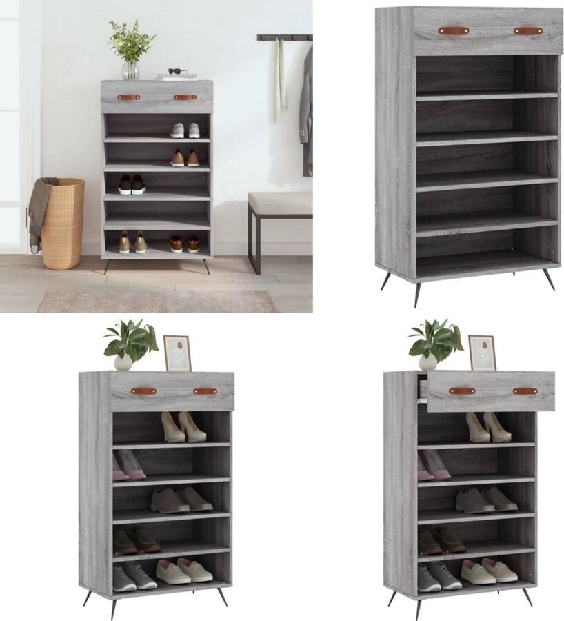 VidaXL Schoenenkast 60x35x105 cm bewerkt hout grijs sonoma eikenkleur Schoenenrek Schoenenrekken Opbergrek Voor Schoenen Schoenenkast