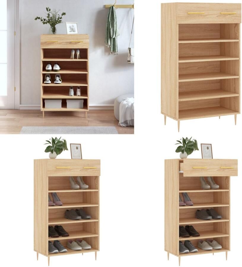 VidaXL Schoenenkast 60x35x105 cm bewerkt hout sonoma eikenkleurig Schoenenrek Schoenenrekken Opbergrek Voor Schoenen Schoenenkast