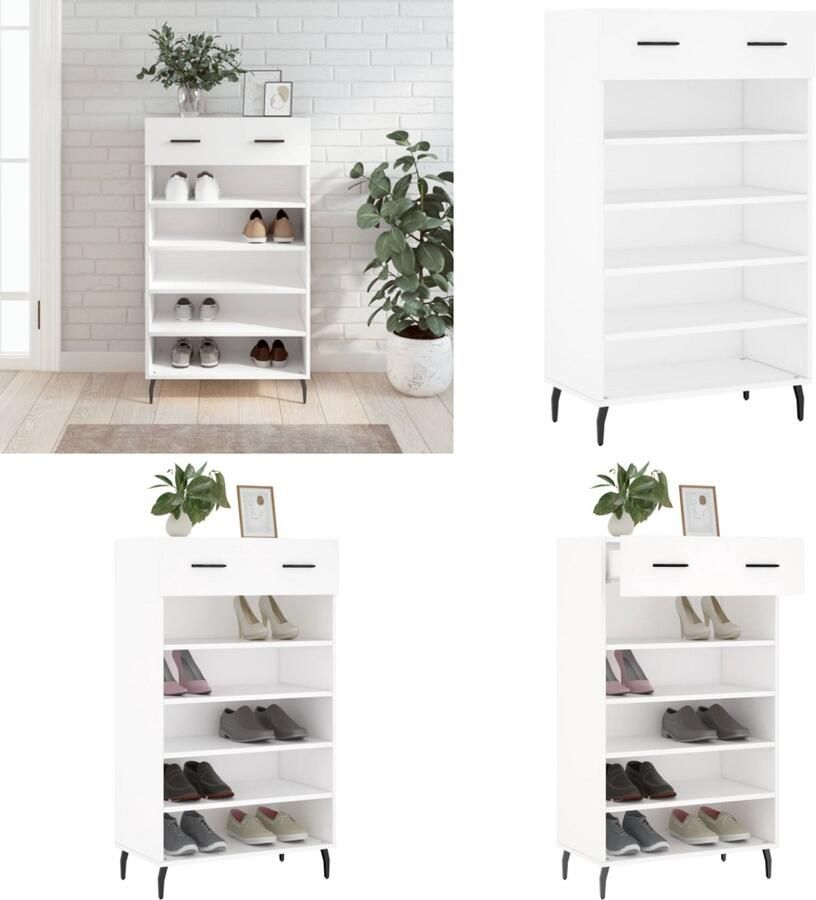 VidaXL Schoenenkast 60x35x105 cm bewerkt hout wit Schoenenrek Schoenenrekken Opbergrek Voor Schoenen Schoenenkast