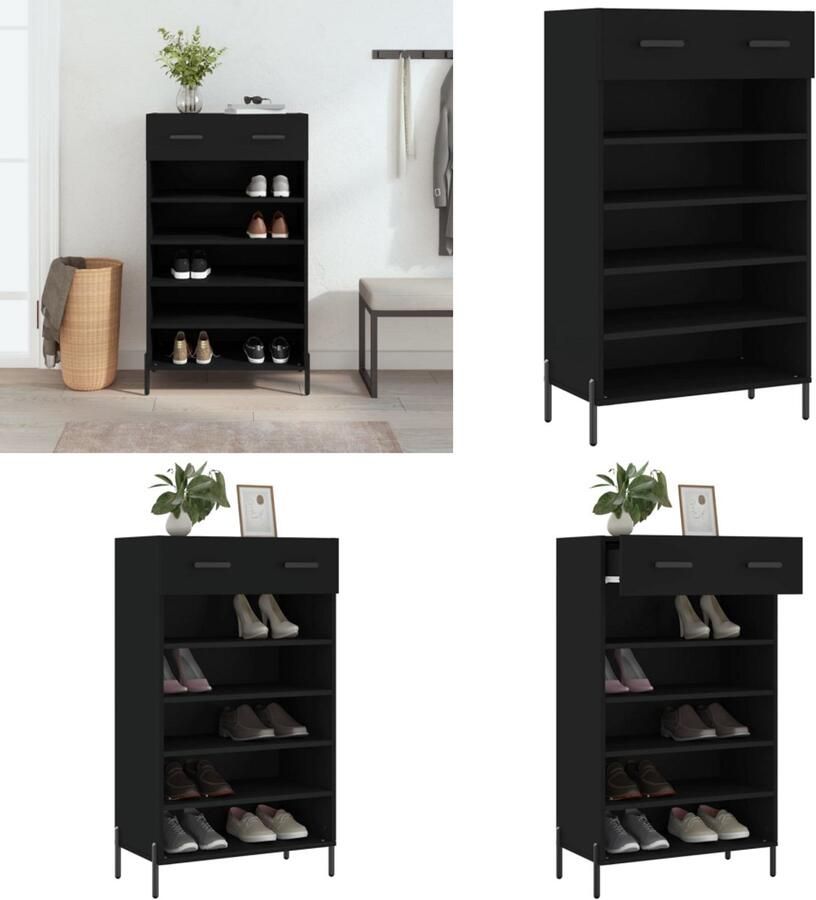 VidaXL Schoenenkast 60x35x105 cm bewerkt hout zwart Schoenenrek Schoenenrekken Opbergrek Voor Schoenen Schoenenkast - Foto 2