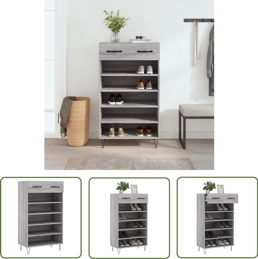 VidaXL Schoenenkast 60x35x105 cm Grijs Sonoma Eiken Schoenenkast Kasten Bergruimte Schoenuitlegers Entreehal Woonkamer Slaapkamer Grijze Schoenenkast Houten Schoenenkast
