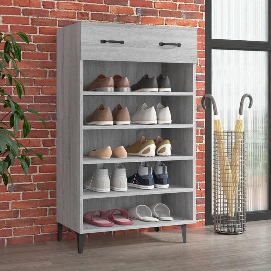 VidaXL Schoenenkast 60x35x105 cm Grijs Sonoma Eiken Schoenenkast Schoenen Rek Schoenuitlegger Bergruimte Kast