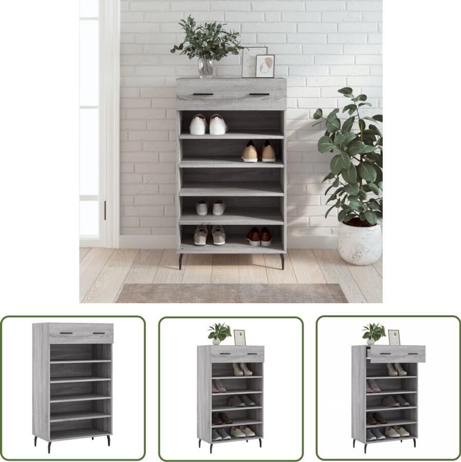 VidaXL Schoenenkast 60x35x105 cm Grijs Sonoma Eiken Schoenenkast Schoenenopbergers Schoenuitlegger Kastje Bergruimte Houten Kast Grijze Kast Industrieel Design