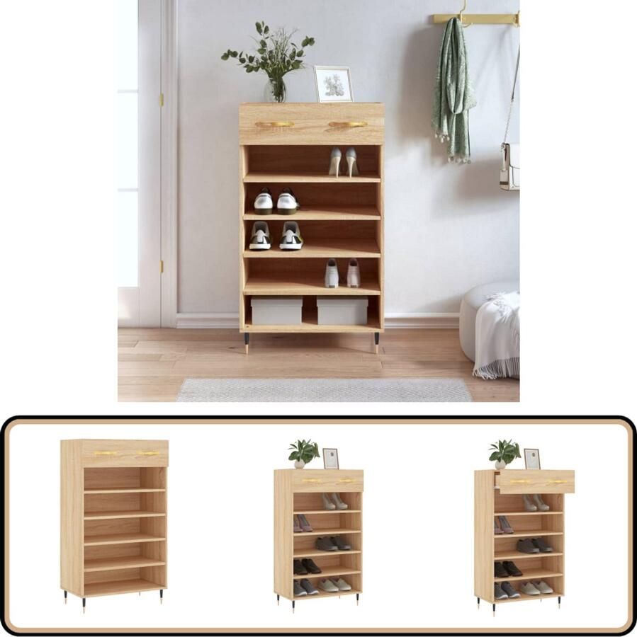 VidaXL Schoenenkast 60x35x105 cm Sonoma Eiken Schoenenkast Schoenenopbergers Kastje Houten Kast Bruine Kast
