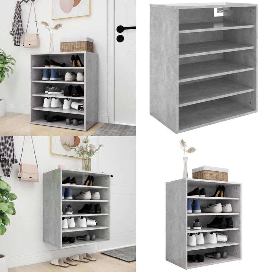 VidaXL Schoenenkast 60x35x70 cm bewerkt hout betongrijs Schoenenkast Schoenenkasten Schoenenopbergers