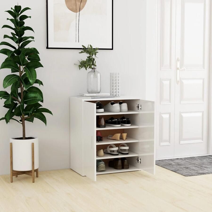 VidaXL Schoenenkast Hoogglans wit 60x35x70 cm Schoenenkast Houten Schoenenkast Witte Schoenenkast Schoenenrek Hallenkast